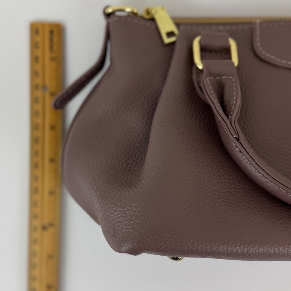 Mauve Purple Pebbled Leather Satchel Handbag Chic Classic Minimalist - Picture 16 of 16